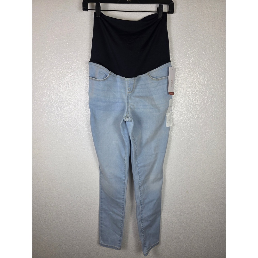 Isabel Maternity Skinny Over The Belly‎ Crossover Panel Jeans Light Wash 6